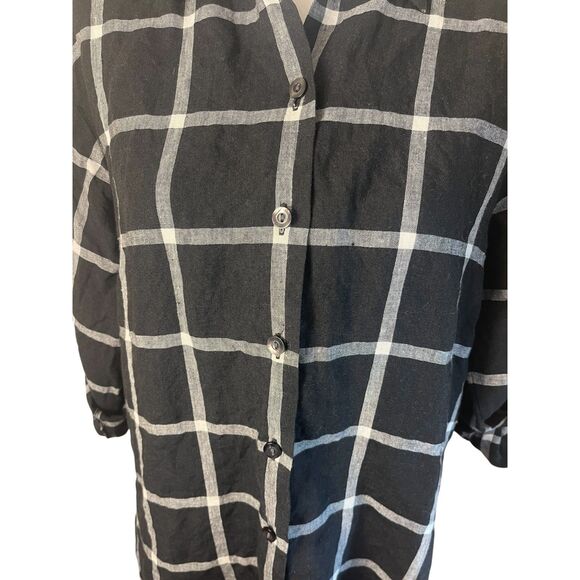 VTG Talbots Womens Plaid Linen Button Down Shirt Sz 10P Black Coastal Classic - Picture 11 of 12
